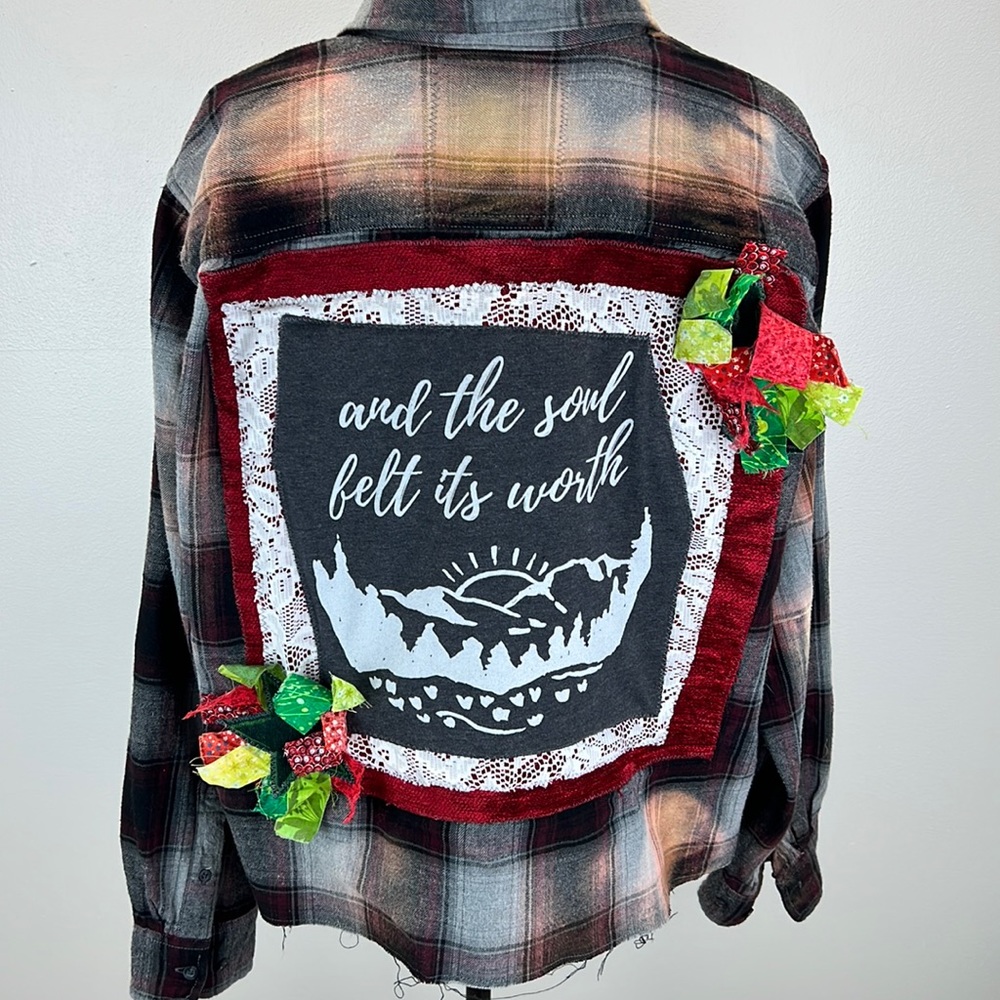 🌟Adorned Crown Textile altered custom flannel the soul felt it’s worth shirt